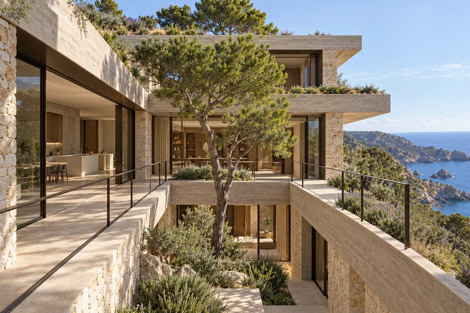Central light court — Casa Cava, AI-assisted conceptual visualization