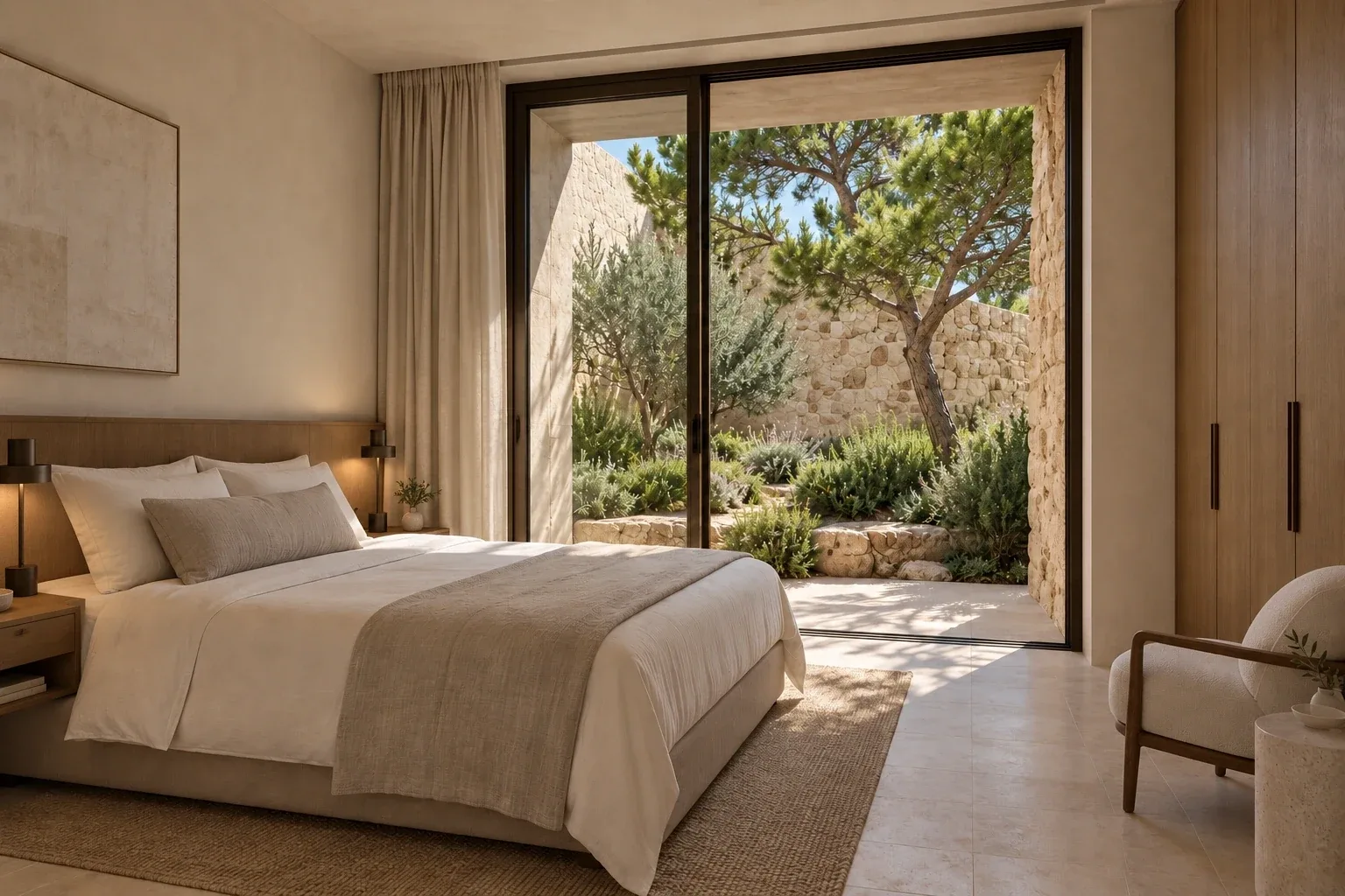 Guest suite — Casa Cava, AI-assisted conceptual visualization