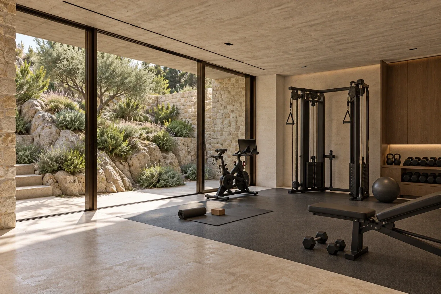 Gym — Casa Cava, AI-assisted conceptual visualization