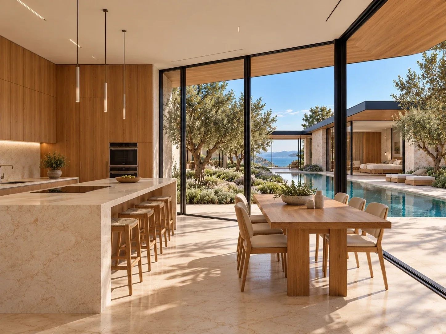 Kitchen / dining — Casa Levante, AI-assisted conceptual visualization