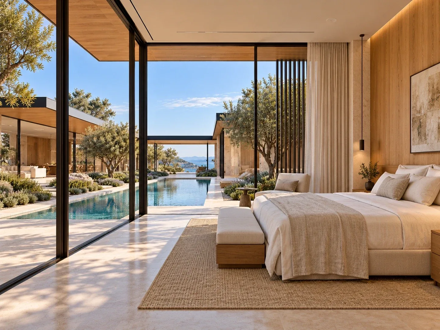 Primary suite — Casa Levante, AI-assisted conceptual visualization