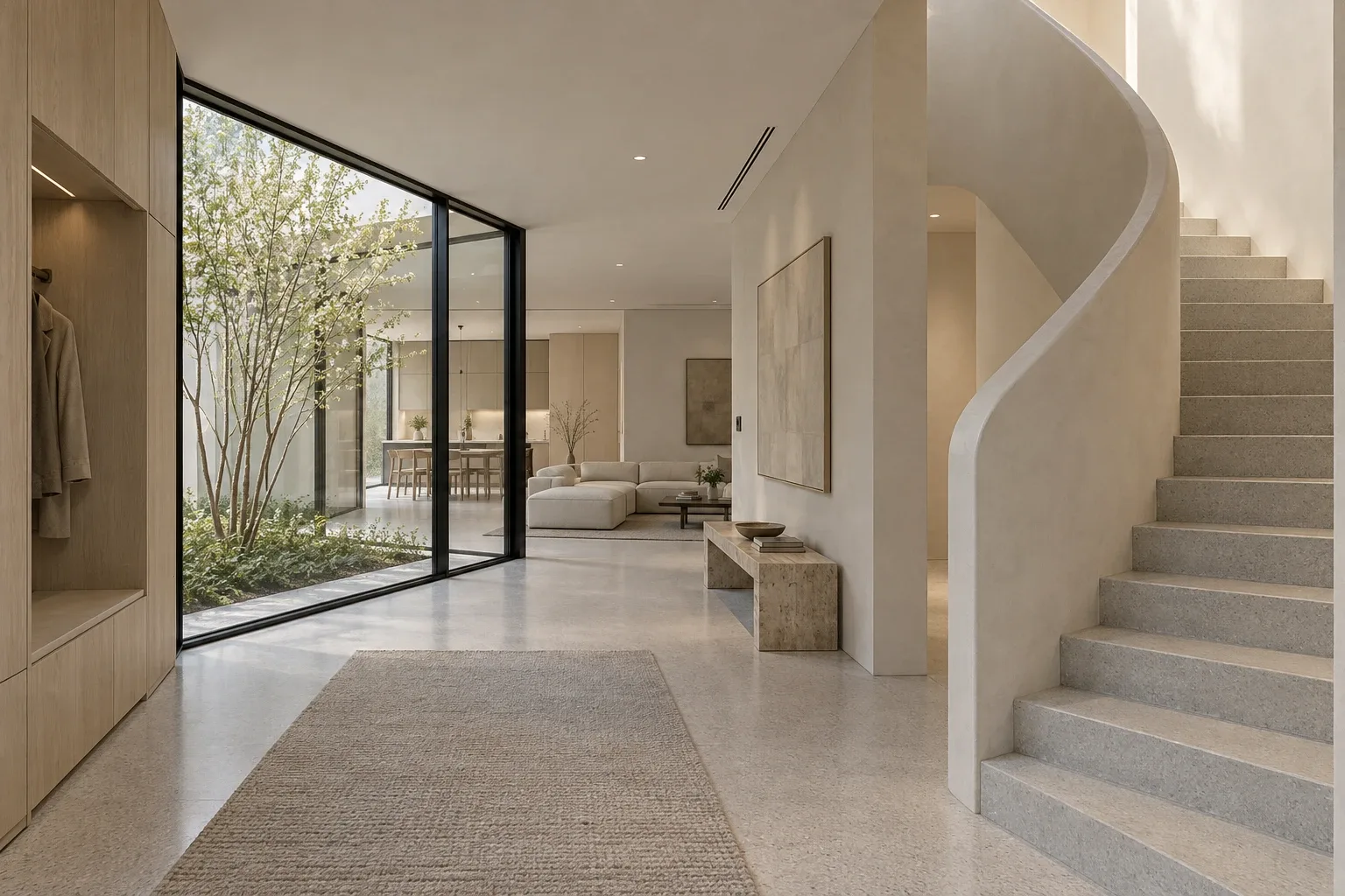 Entrance gallery and stair — CORTE LUCE conceptual visualization