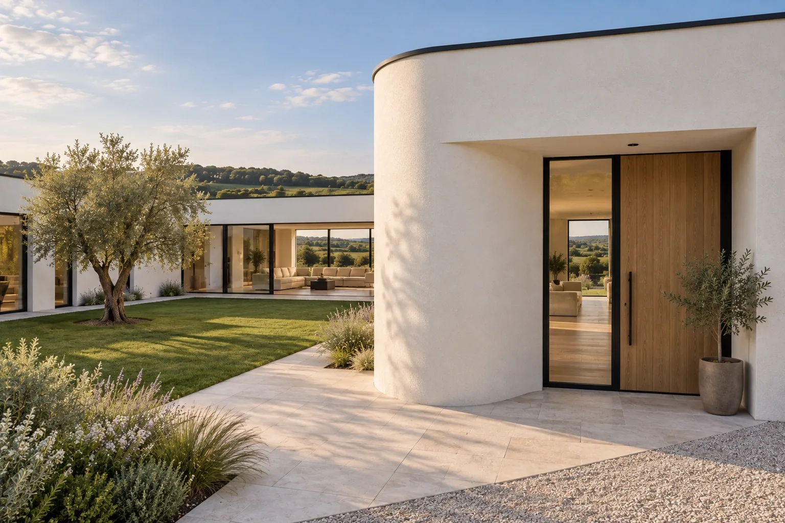 Curved entrance — MAISON PLI conceptual visualization