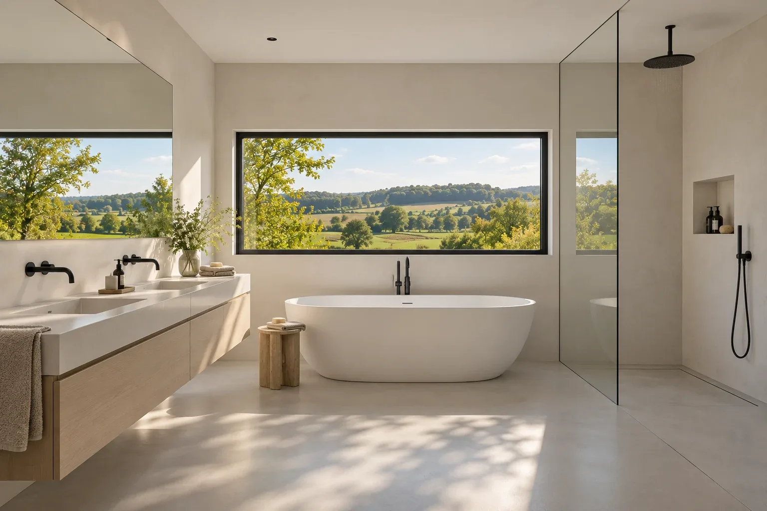 Primary bathroom — MAISON SEREINE conceptual visualization
