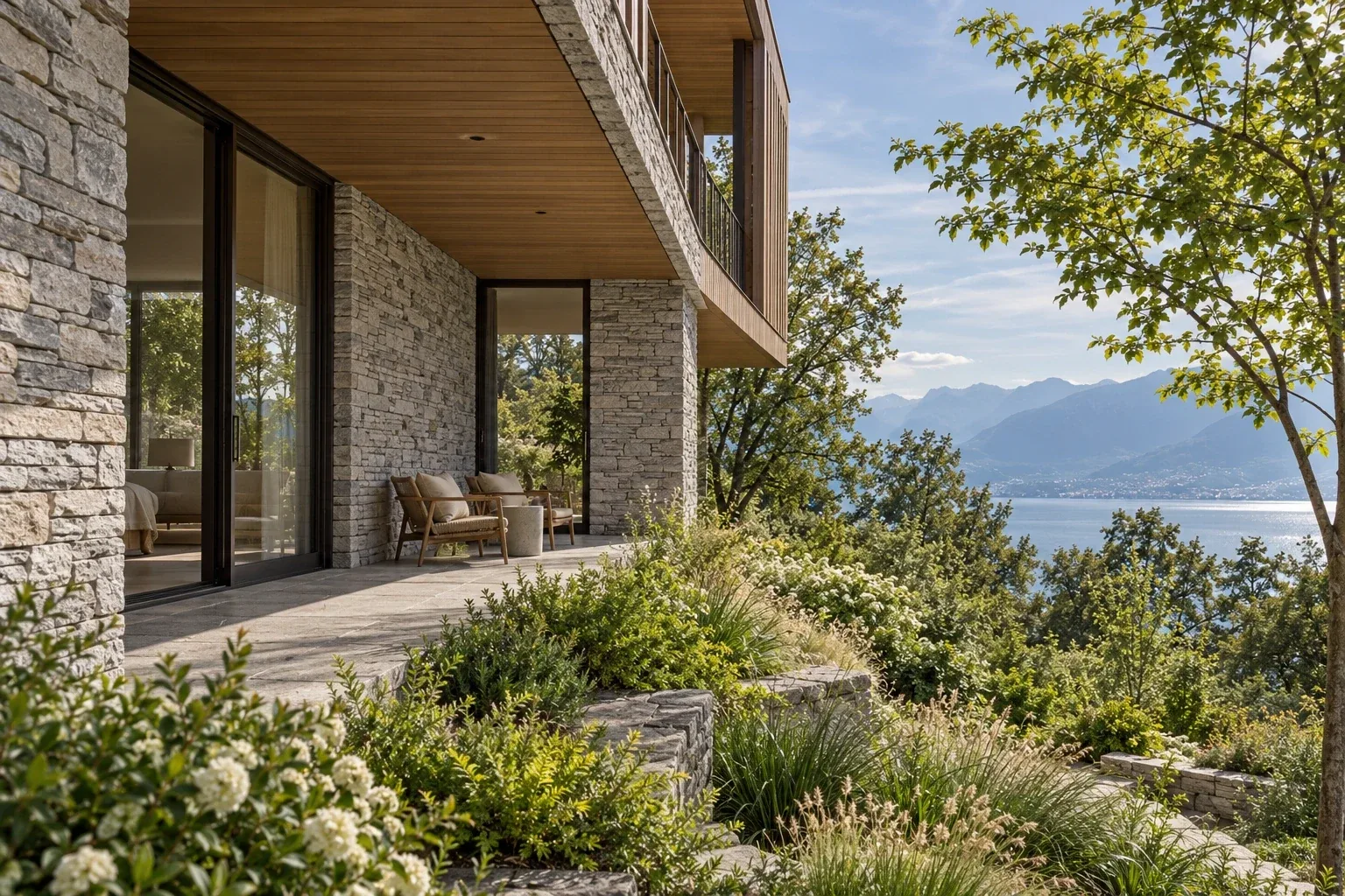 Lower garden loggia — RIVE HAUTE conceptual visualization